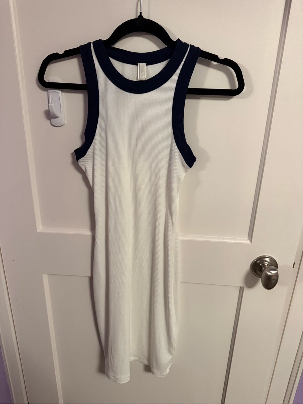 SKIMS White Ribbed Tank Dress with Navy Trim